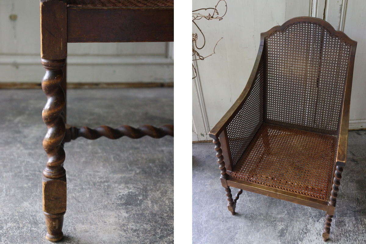 RE229 イギリスの古い ケイン アームチェア 椅子